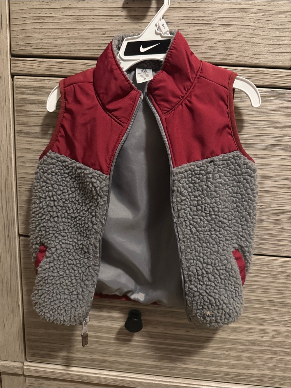 Carters Kids Sherpa Vest - Burgundy and Gray
